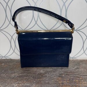 Vintage Mastercraft Sapphire Blue Patent Leather Frame Handbag Made in Canada